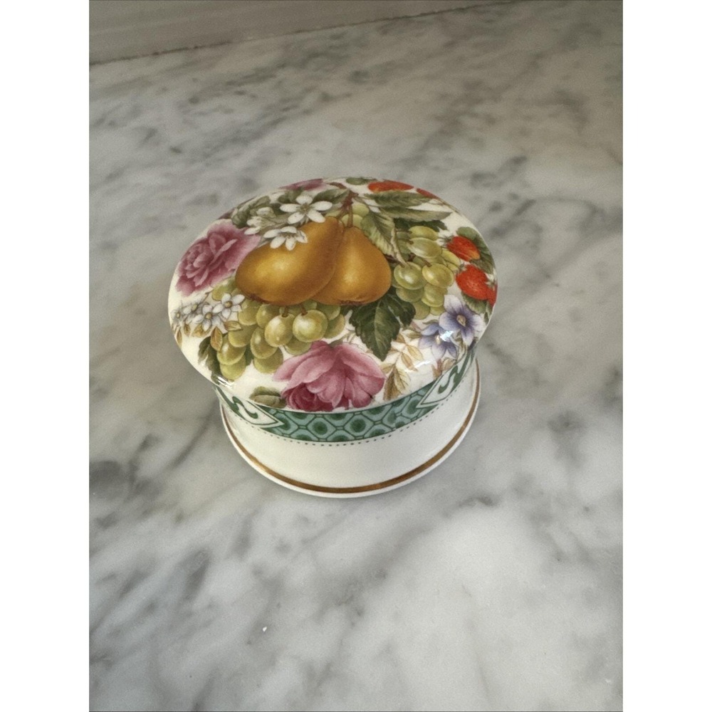 Royal Worcester Fine Bone China Trinket Box Fruit Floral Orchard Gold England